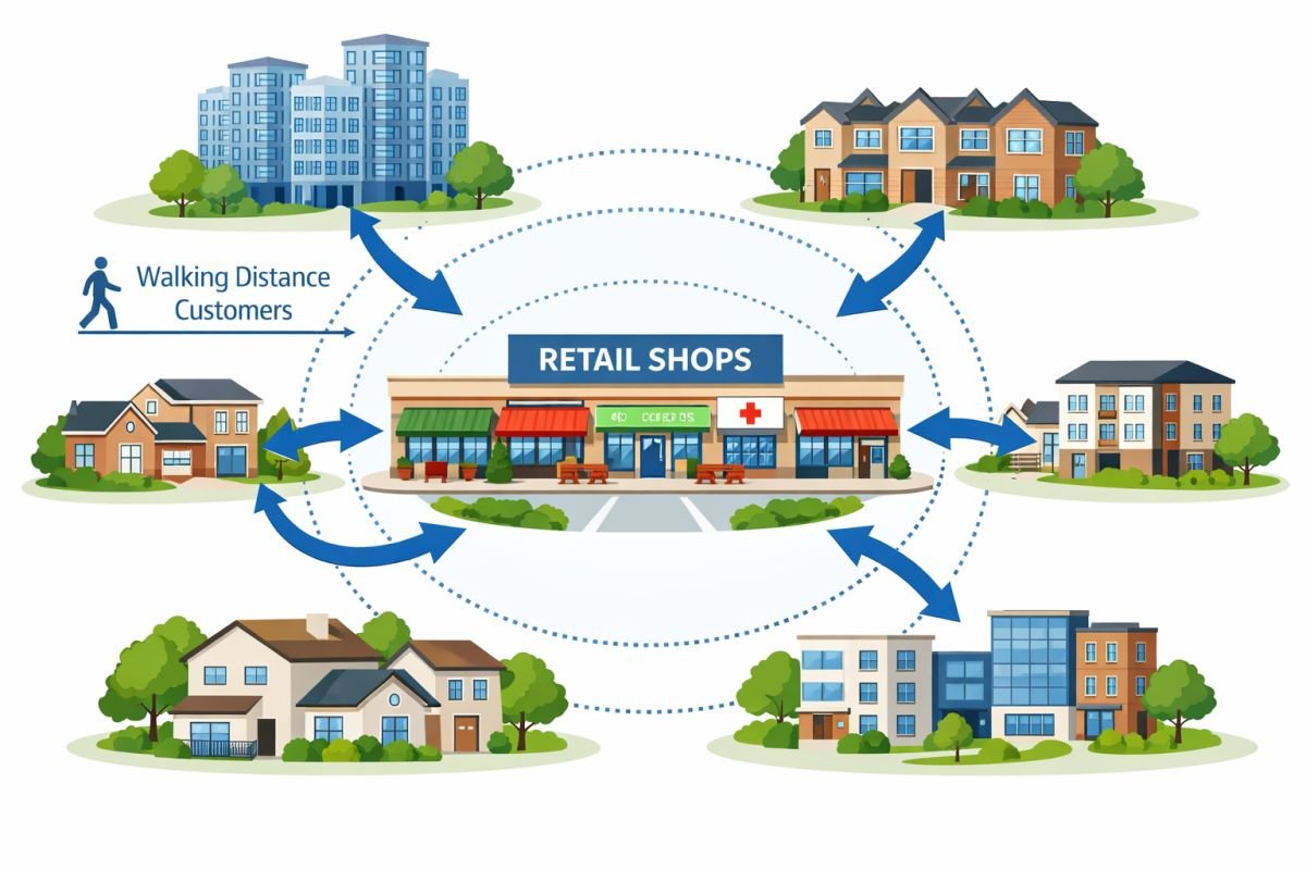 residential retail catchment area concept illustration