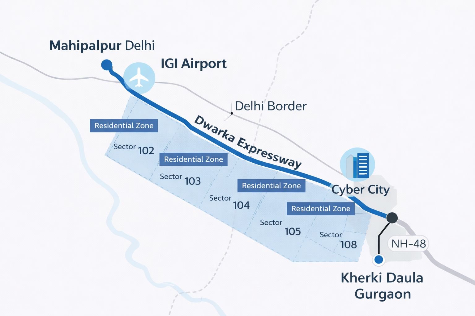 Sectors 102 to 109 Dwarka Expressway mid segment supply cluster map