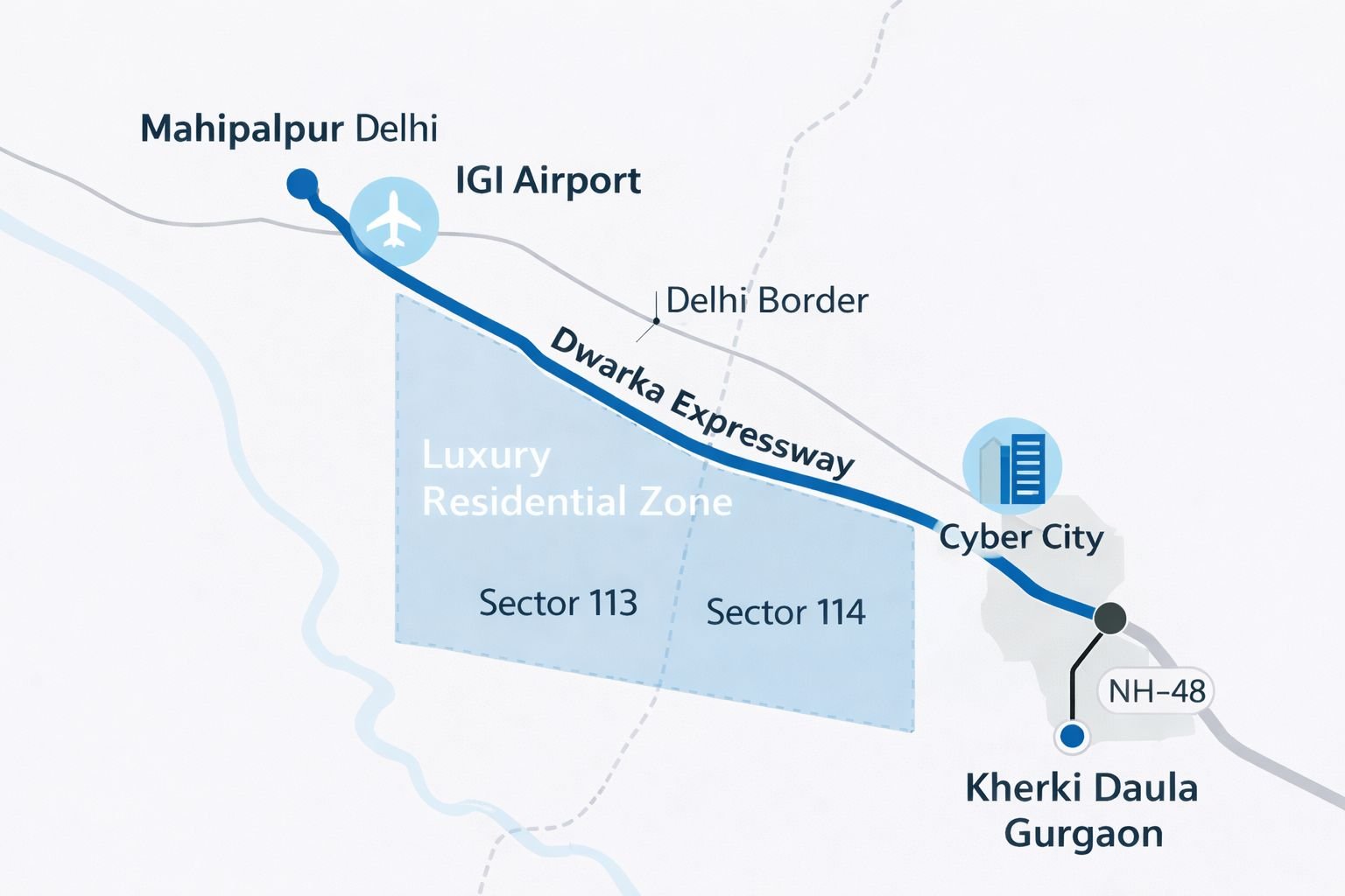 Sector 113 and 114 Dwarka Expressway Delhi border luxury cluster map