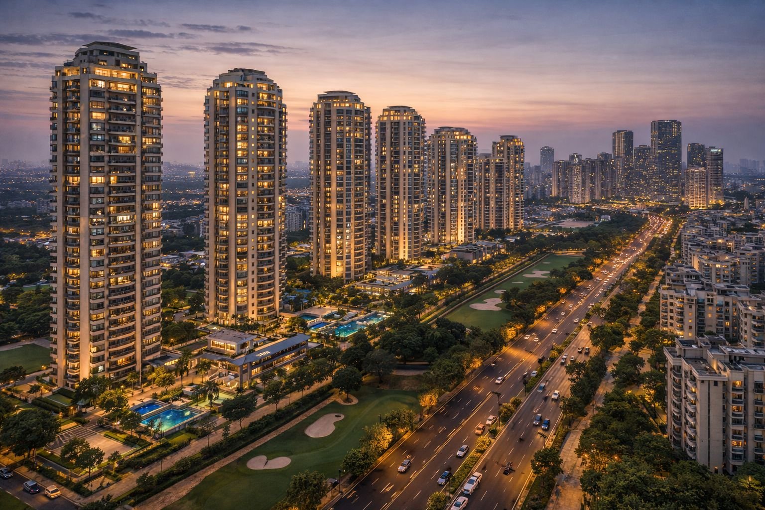 Luxury residential towers along Golf Course Road Gurgaon