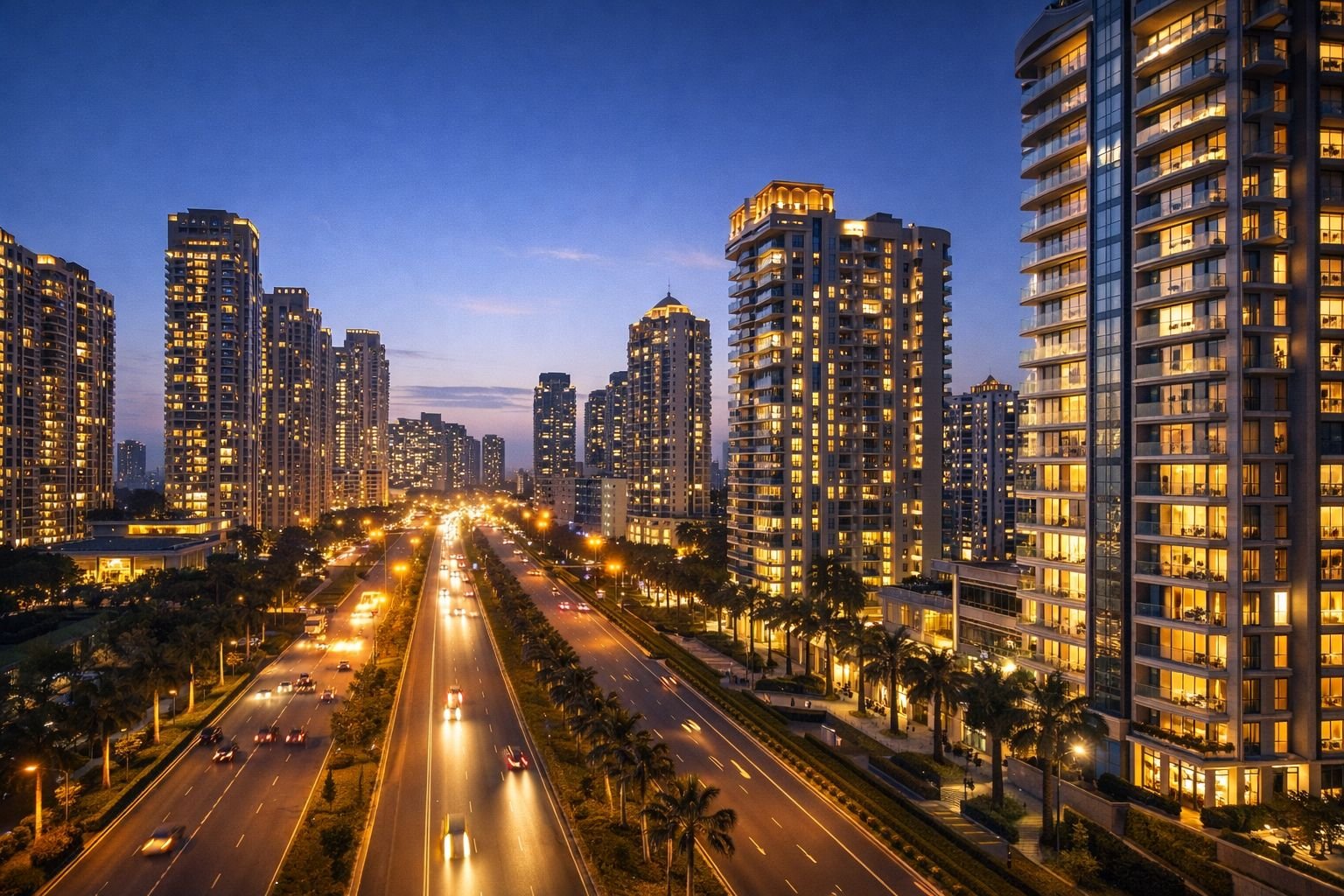 Luxury residential skyline along Golf Course Road Gurgaon