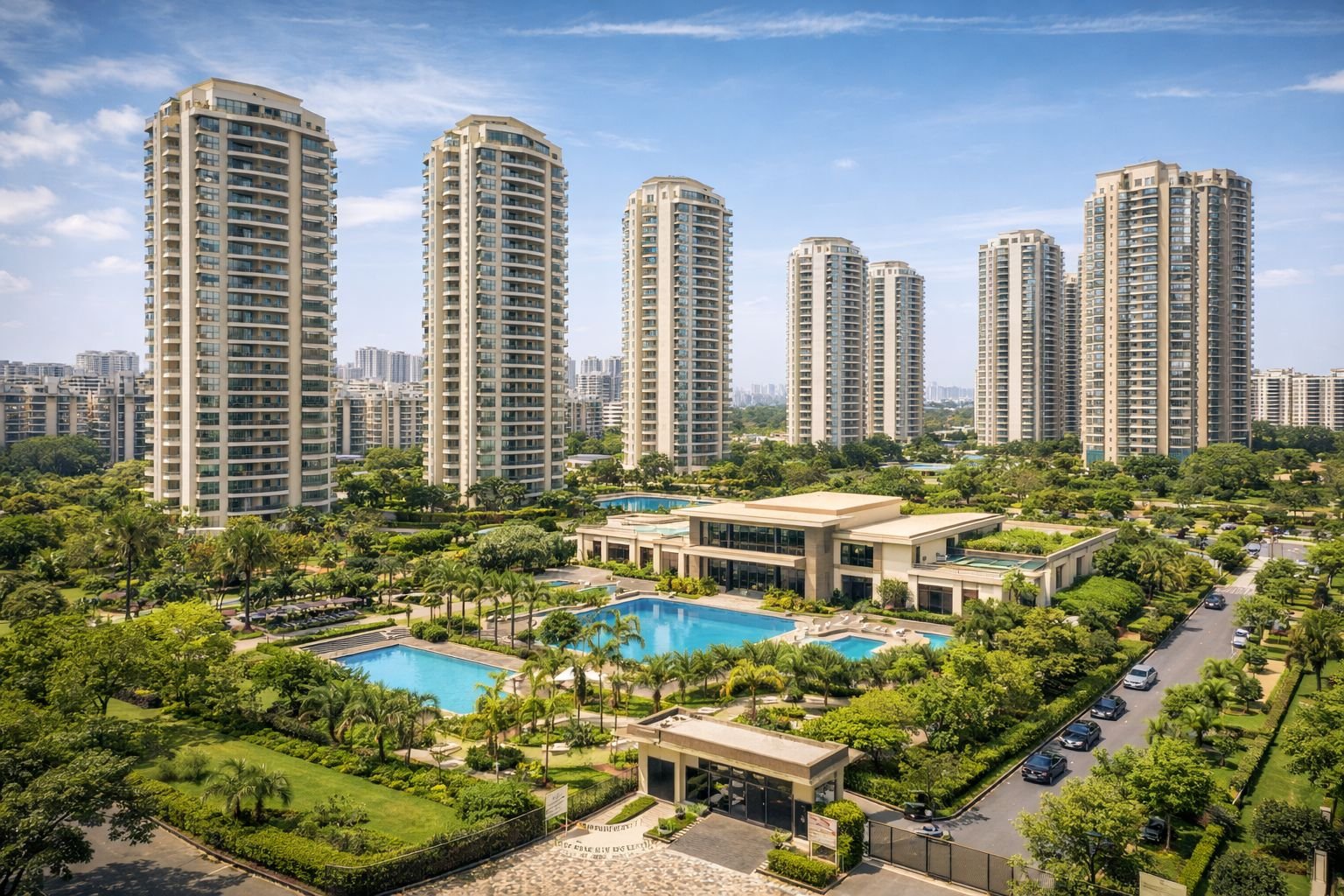 High-rise residential apartment communities are the most common housing format in Gurgaon.