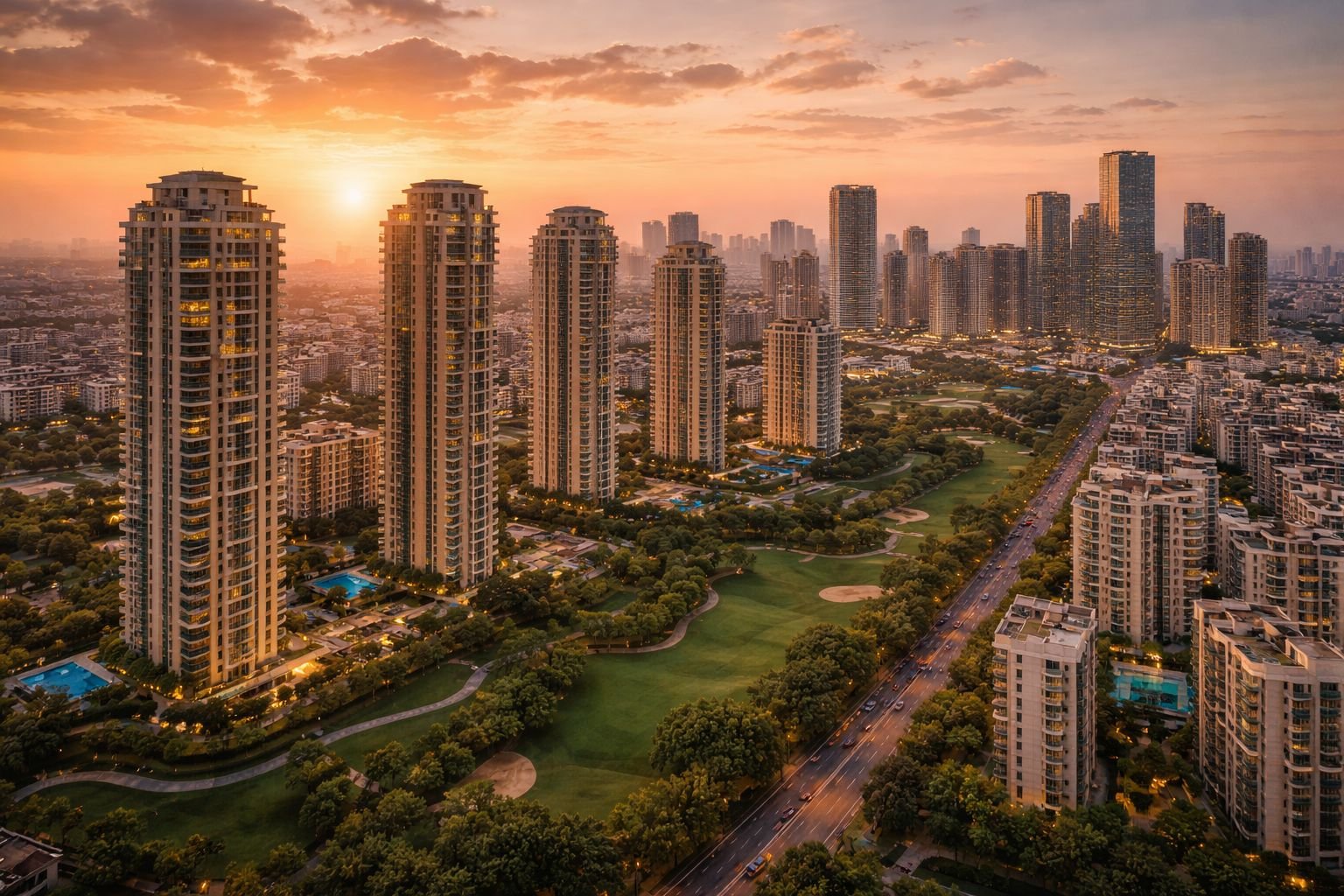 Luxury residential apartments and skyline of Gurgaon