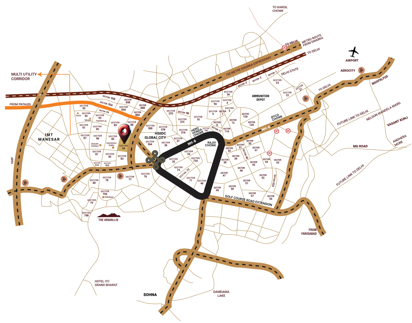 Lamose Gratitude Sector 84 Gurgaon location map near Dwarka Expressway NH48