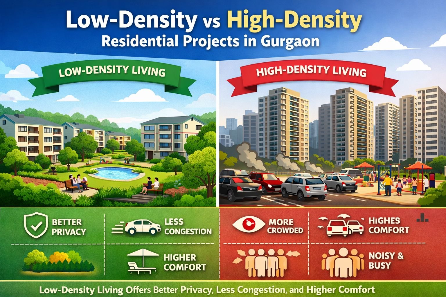 low density vs high density residential projects Gurgaon comparison