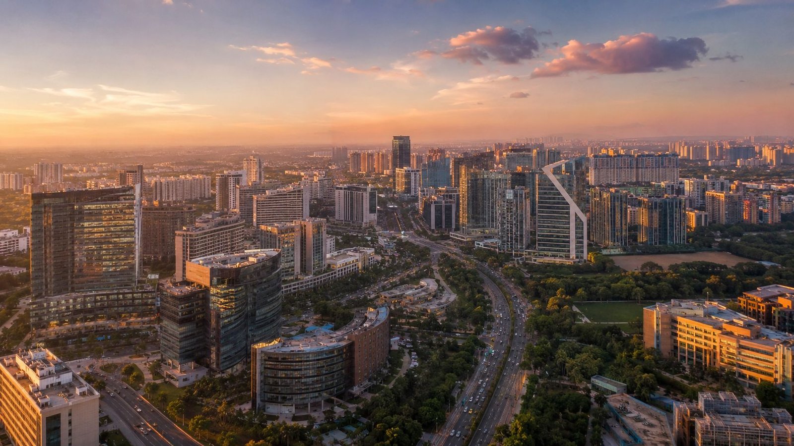 Commercial property investment in Gurgaon skyline with office towers and mixed-use developments