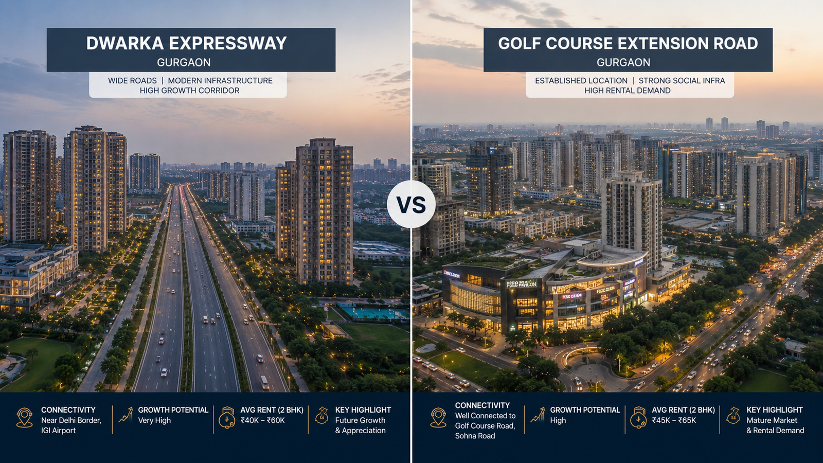 Dwarka Expressway vs Golf Course Extension Road residential comparison