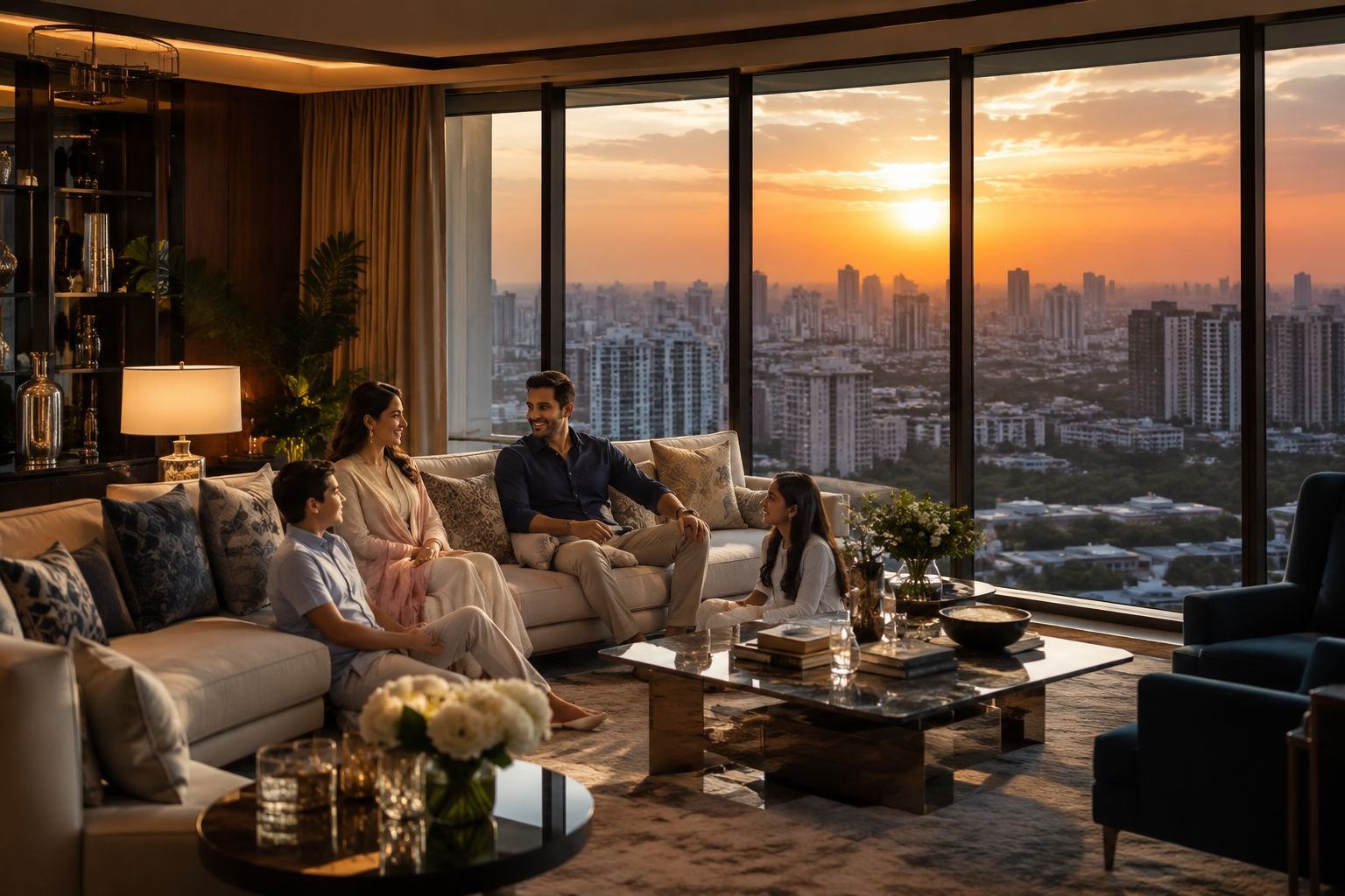 Ultra luxury apartment overlooking Gurgaon skyline with premium modern interiors