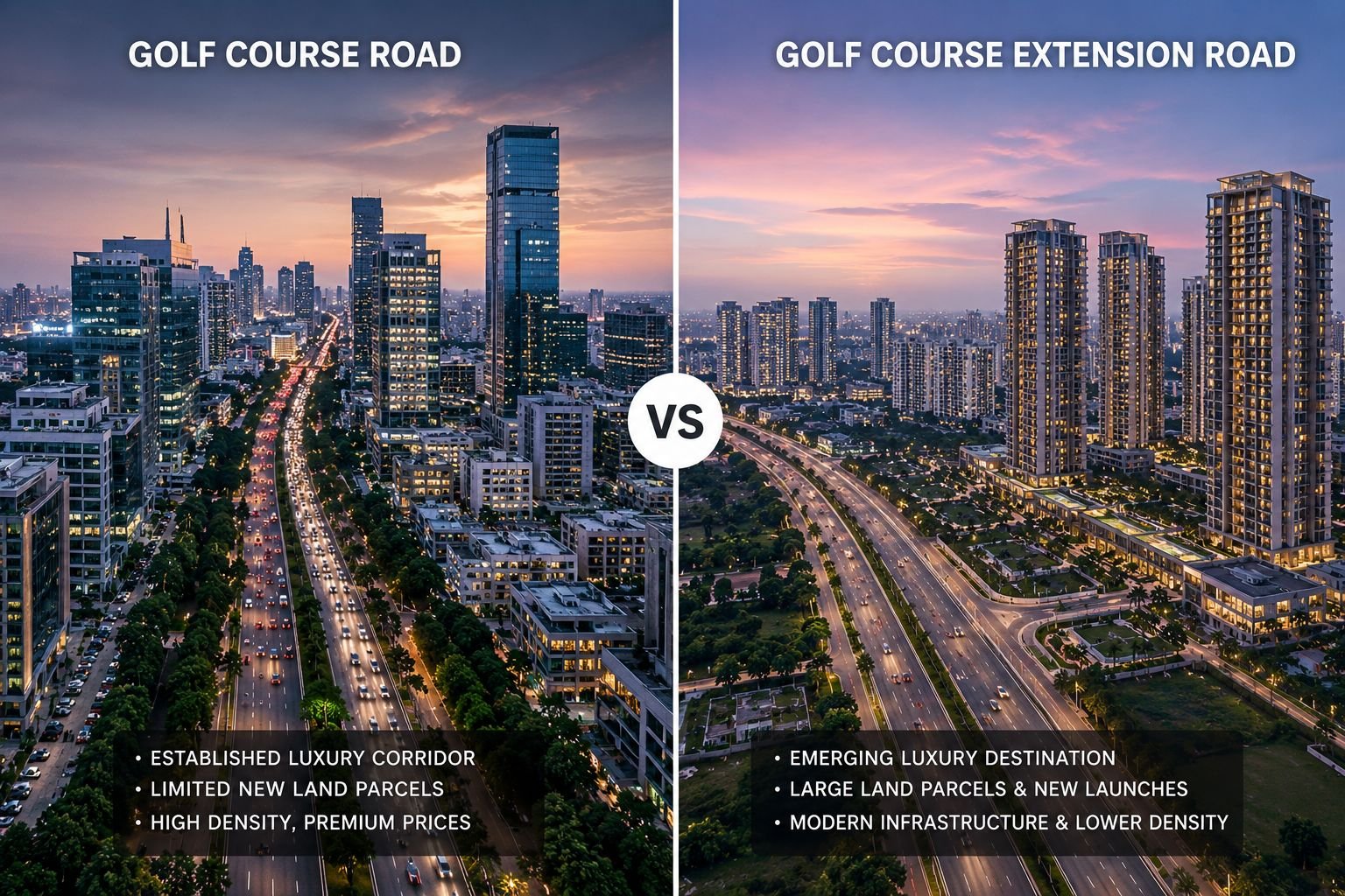 Golf Course Road vs Golf Course Extension Road Gurgaon comparison