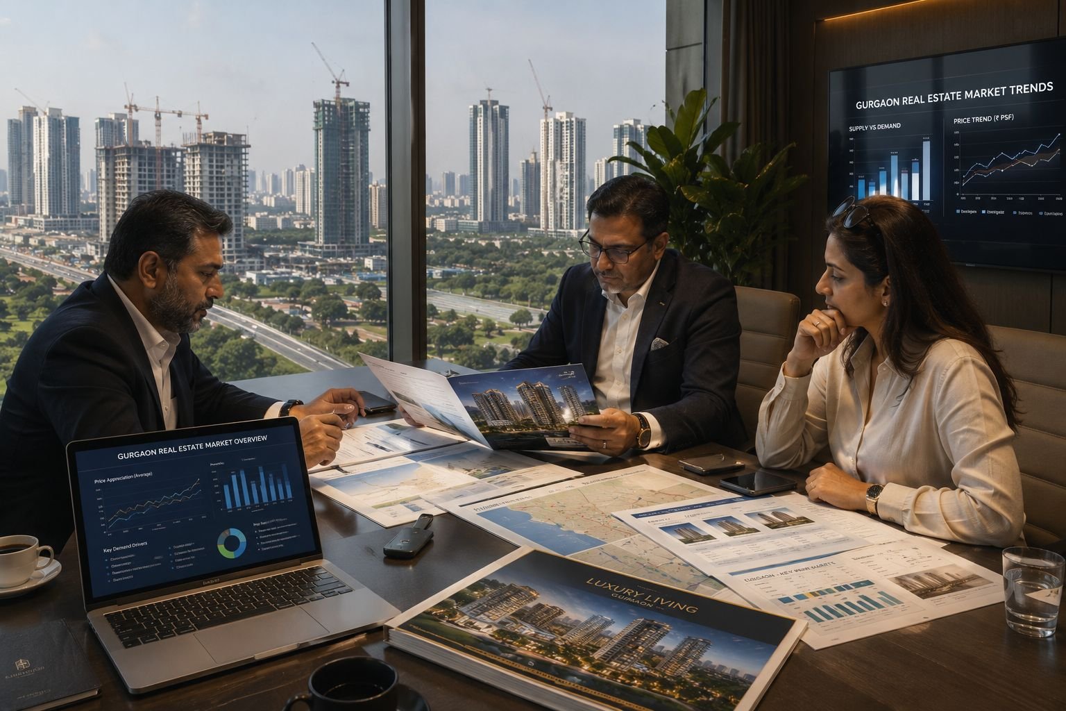 Property investors analyzing Gurgaon real estate risks