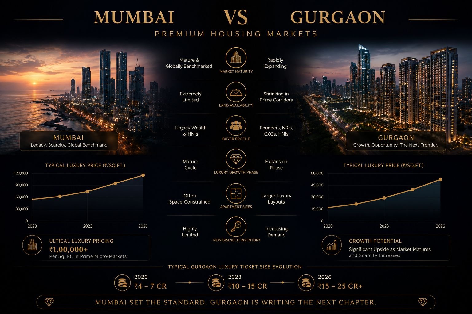 Mumbai vs Gurgaon luxury housing market comparison infographic