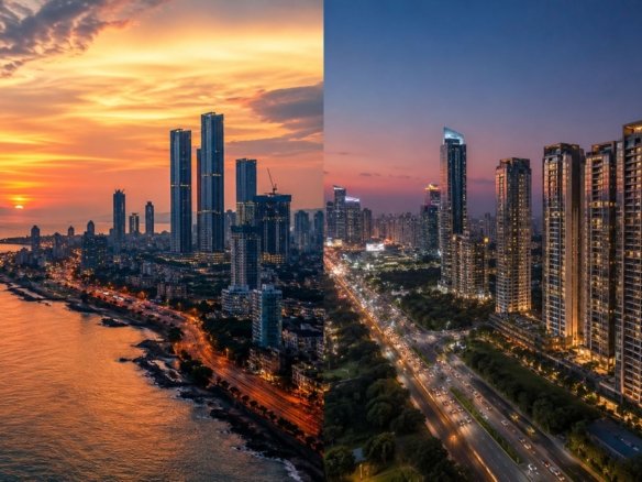 Mumbai skyline vs Gurgaon luxury skyline comparison for Oberoi 360 North analysis