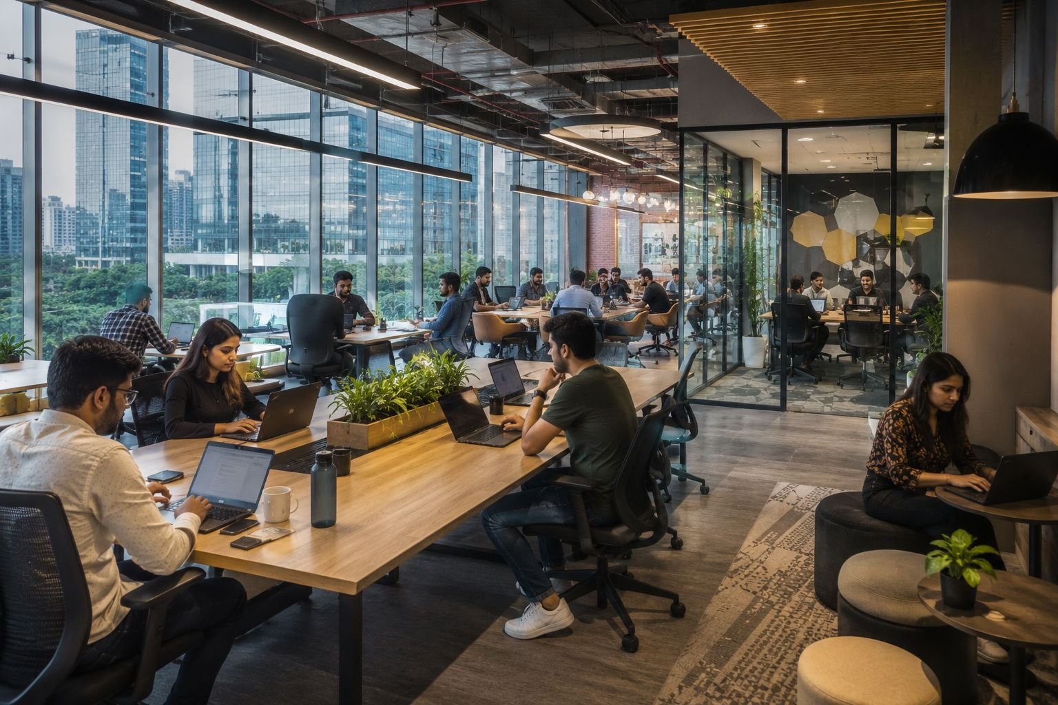 Flexible office space and coworking environment in Gurgaon commercial district
