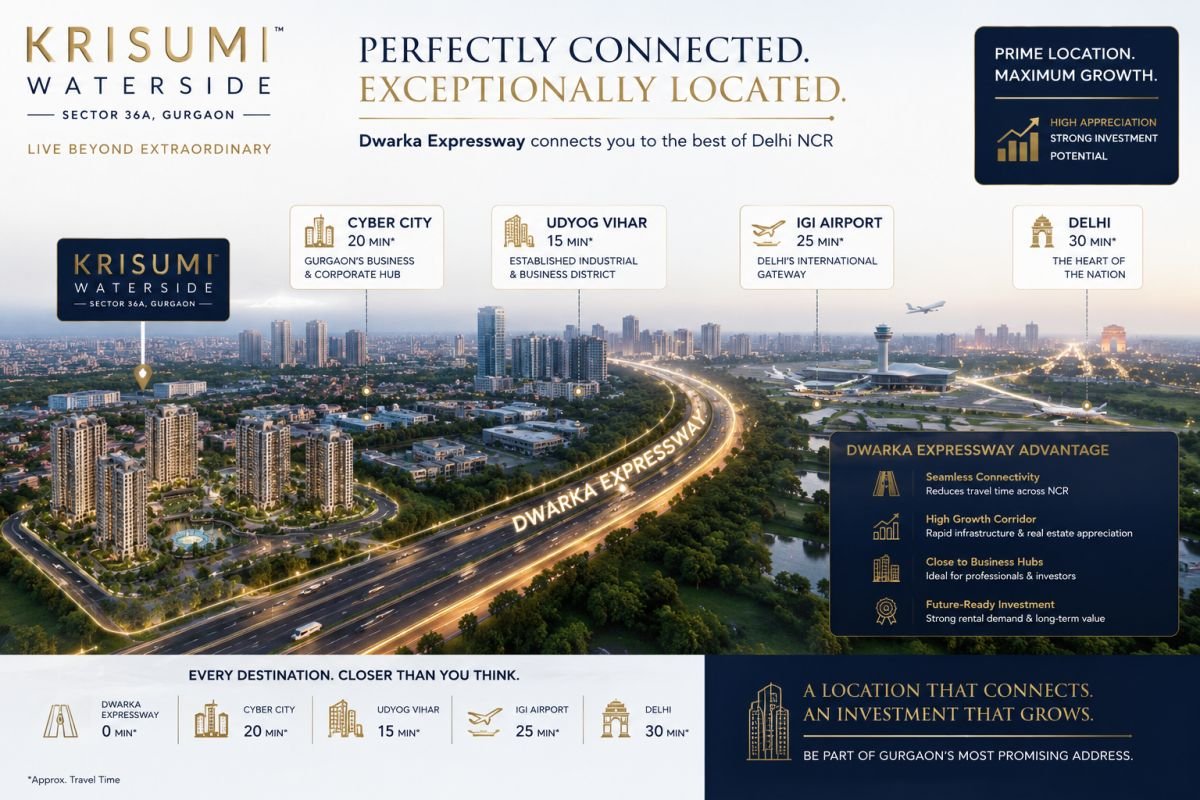 Connectivity from Krisumi Waterside to Cyber City and IGI Airport