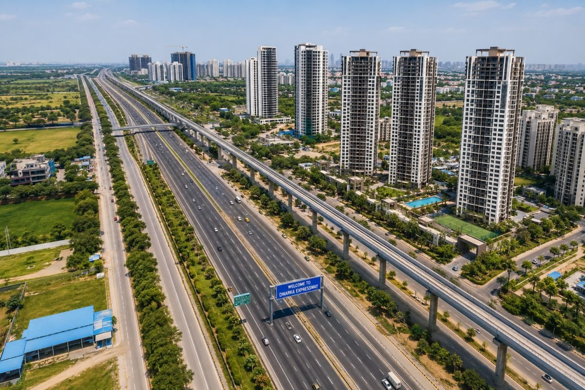 Aerial view of Dwarka Expressway residential developments in Gurgaon