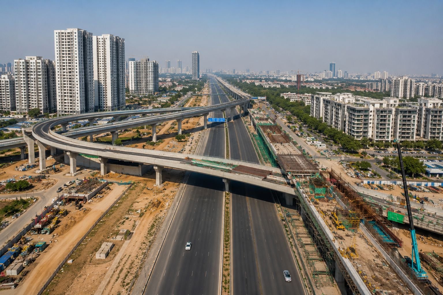 Infrastructure development along Dwarka Expressway near Sector 104 Gurgaon