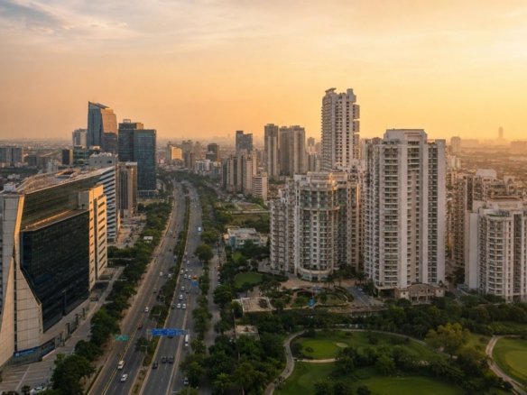 Golf Course Road Gurgaon luxury skyline with premium residential towers