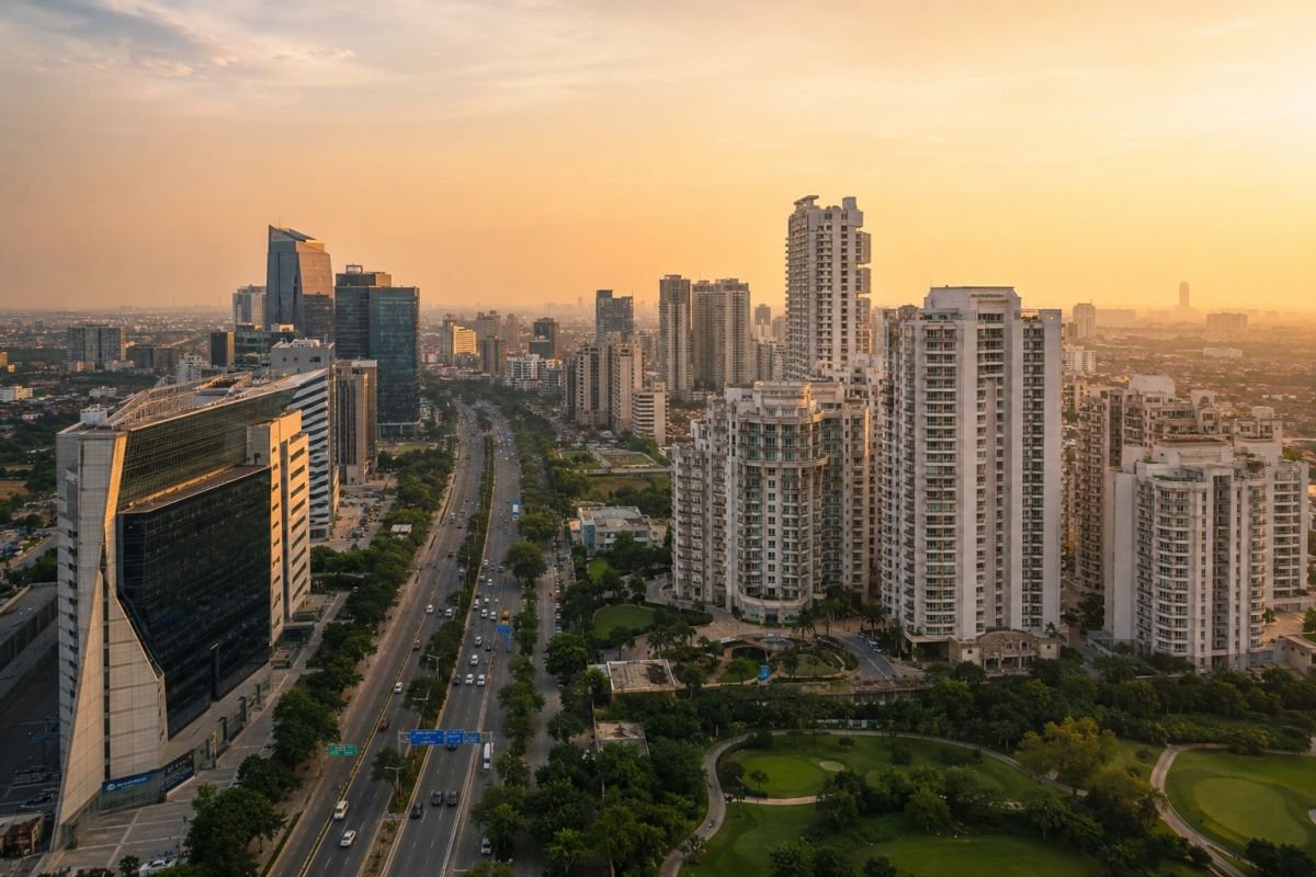 Golf Course Road Gurgaon luxury skyline with premium residential towers