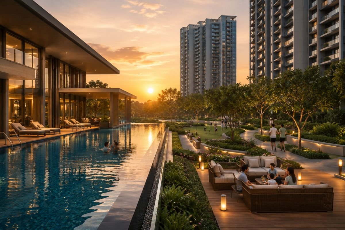 Luxury clubhouse and landscaped amenities at Krisumi Waterside