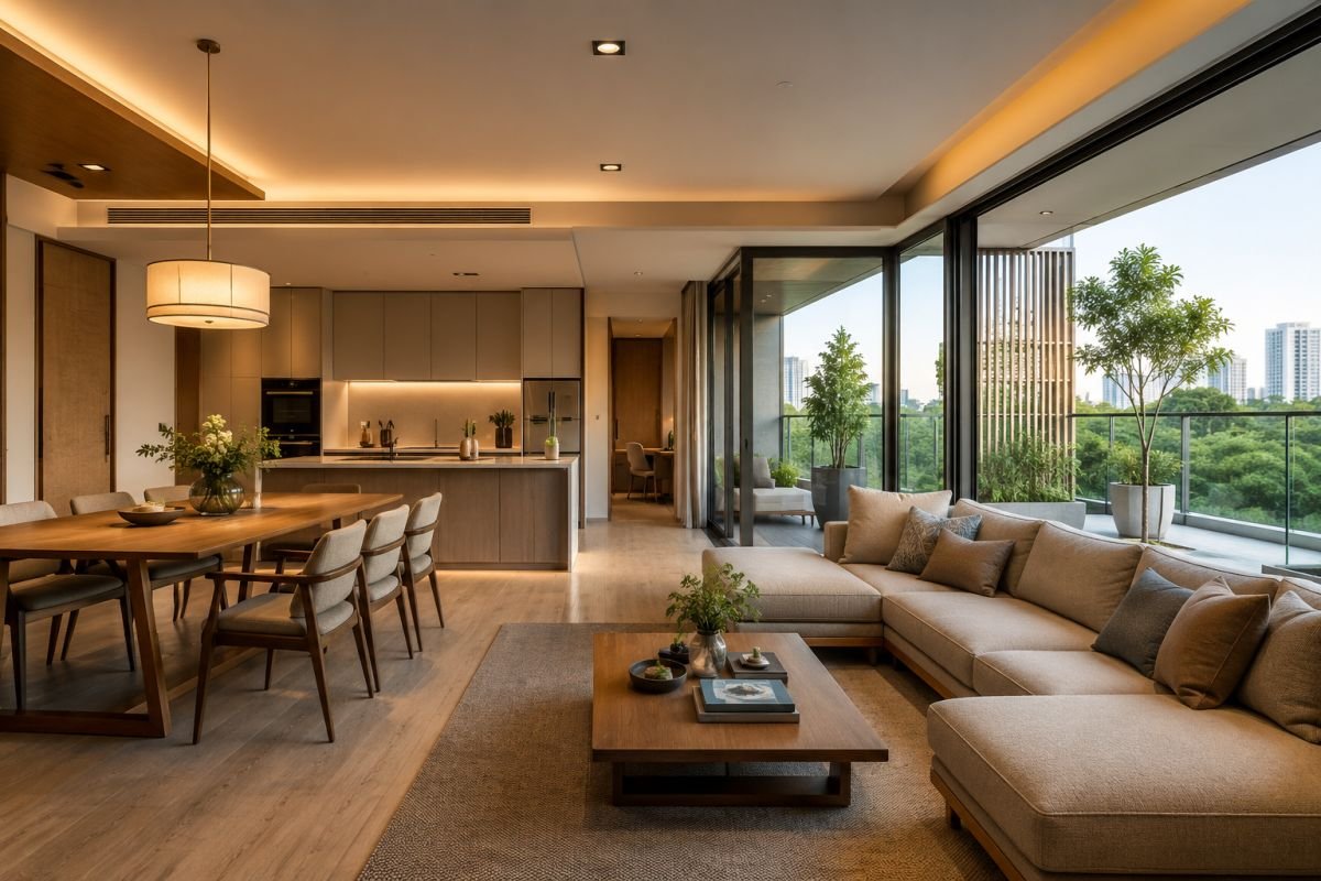 Luxury LDK apartment interior at Krisumi Waterside Residences