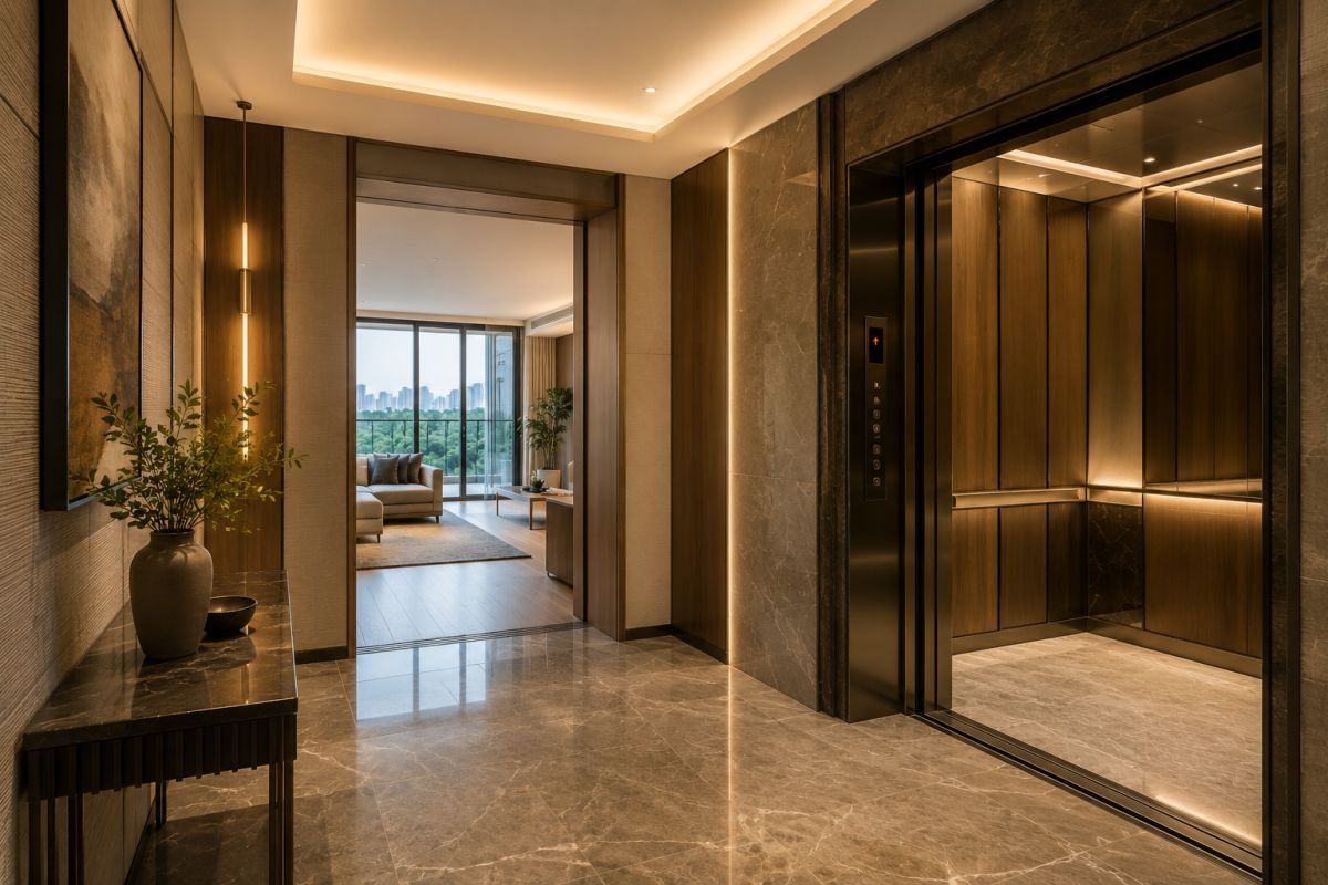 Private lift lobby at Krisumi Waterside Residences Gurgaon