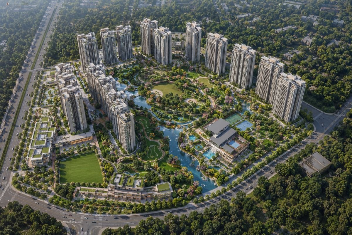 Krisumi Waterside master plan and open spaces Sector 36A