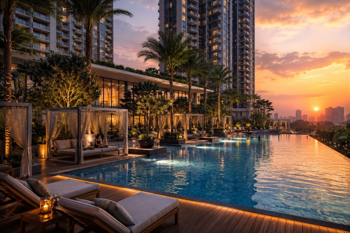 Resort-style swimming pool at Krisumi Waterside Residences Gurgaon