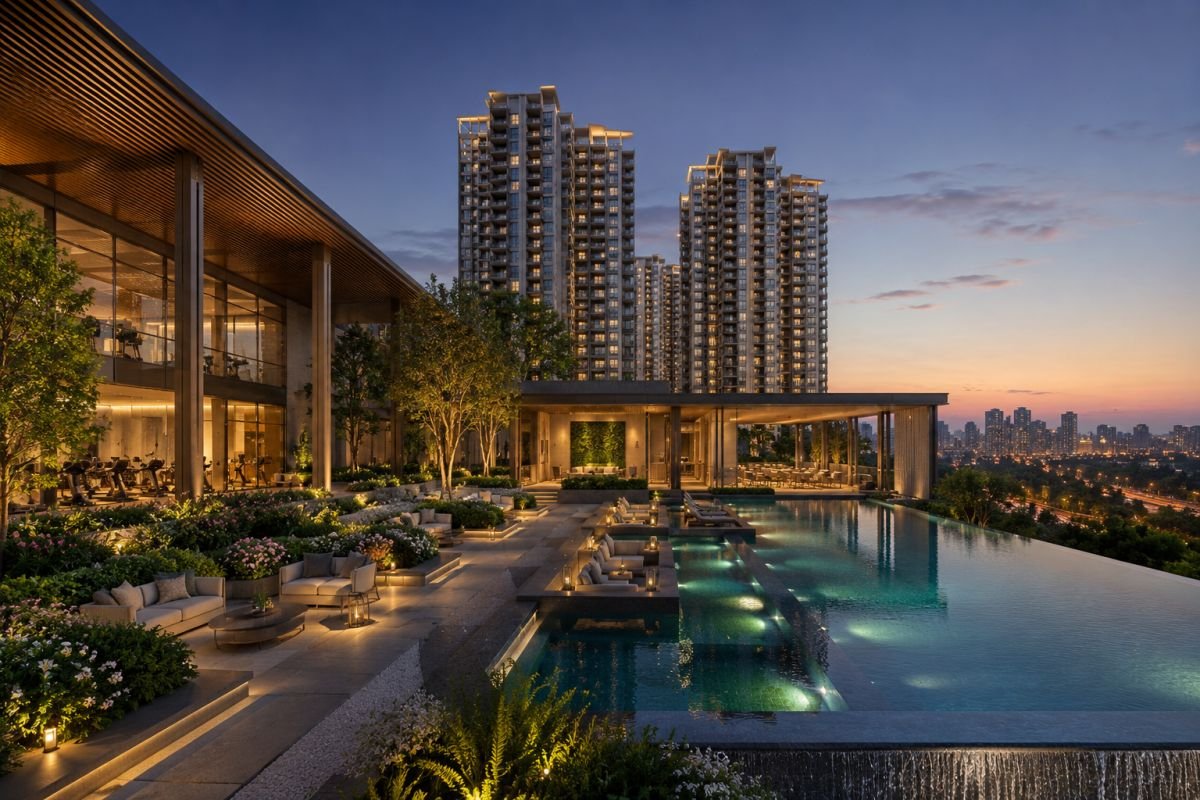 Luxury clubhouse swimming pool and landscaped amenities at Oberoi 360 North Gurgaon