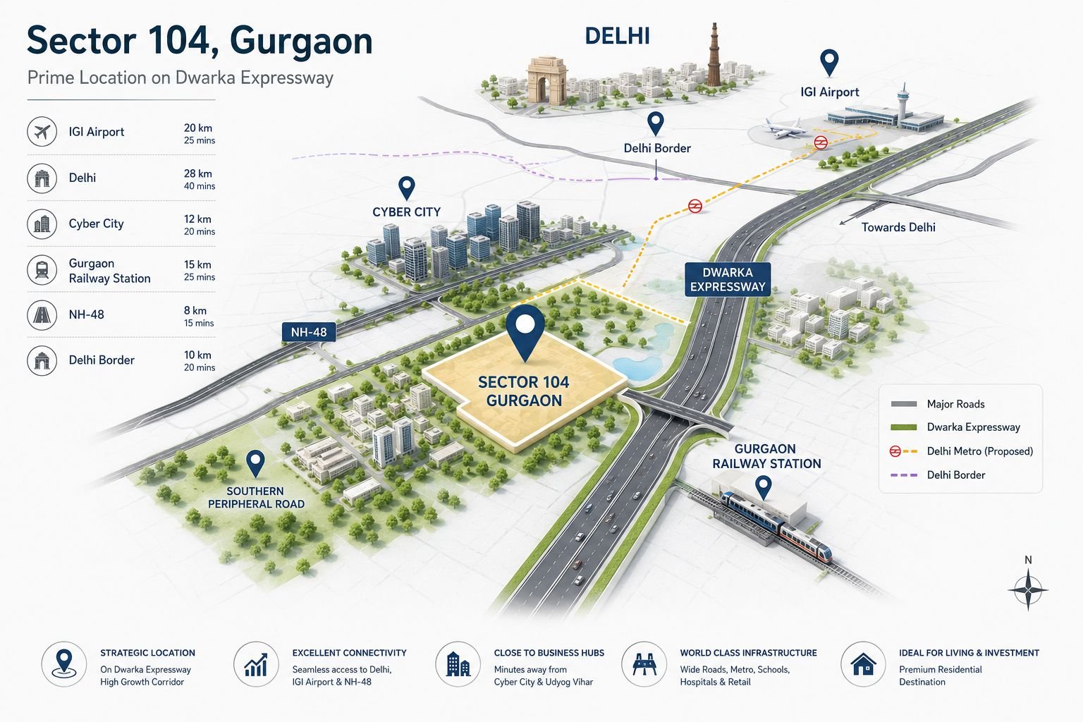 Location map of Sector 104 Gurgaon on Dwarka Expressway