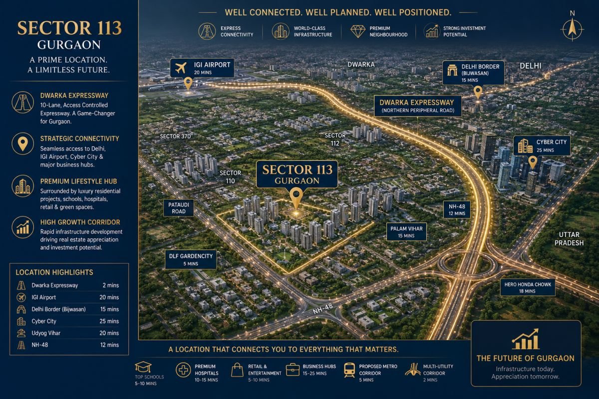 Sector 113 Gurgaon location advantage near Delhi and Dwarka Expressway