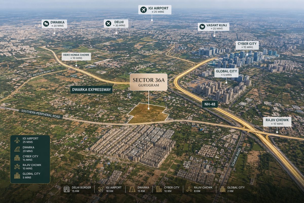Sector 36A Dwarka Expressway location connectivity map