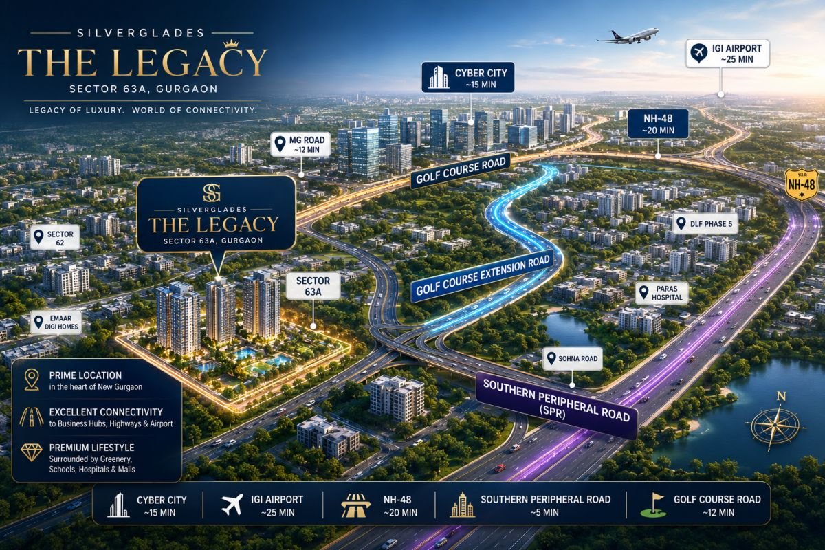 Silverglades The Legacy connectivity map showing Golf Course Extension Road and nearby business hubs