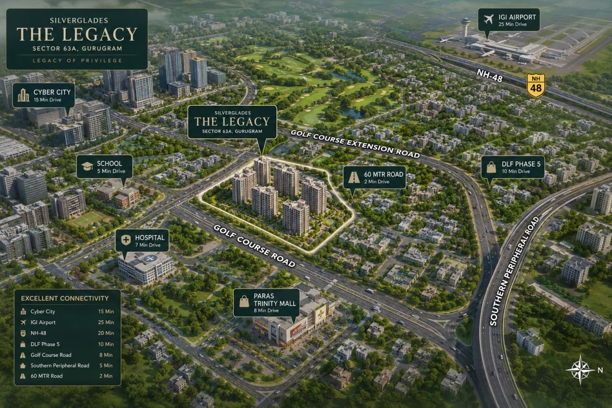 Silverglades The Legacy location on Golf Course Extension Road Gurgaon