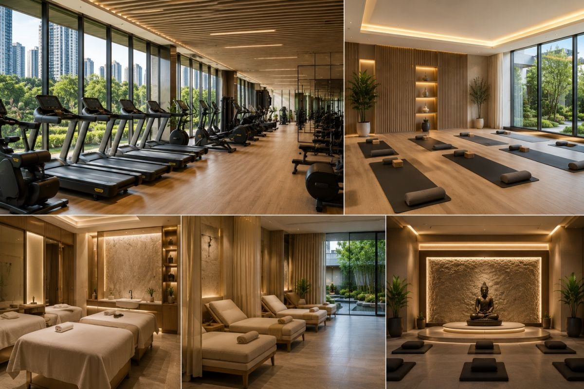 Wellness amenities including gym yoga studio and spa at Silverglades The Legacy
