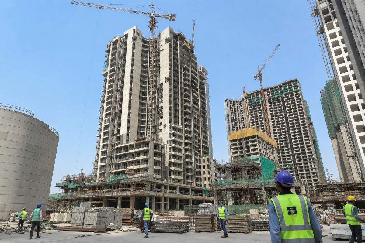 Construction progress of Smartworld One DXP Sector 113 in 2026