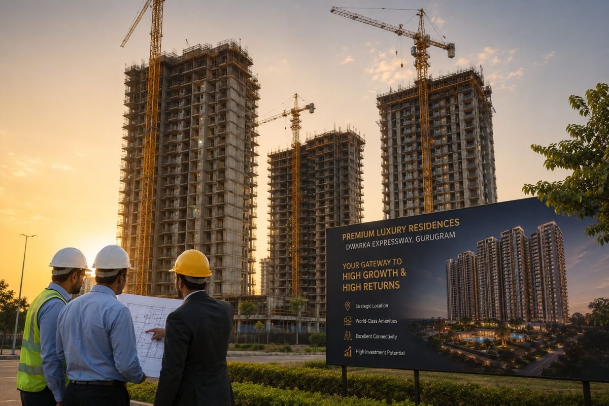 Under-construction residential project on Dwarka Expressway showing development progress