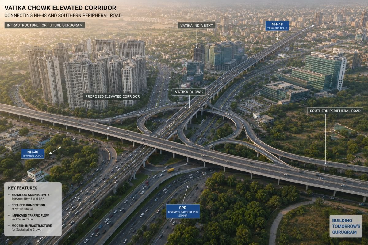 Elevated corridor route connecting NH-48 and Vatika Chowk