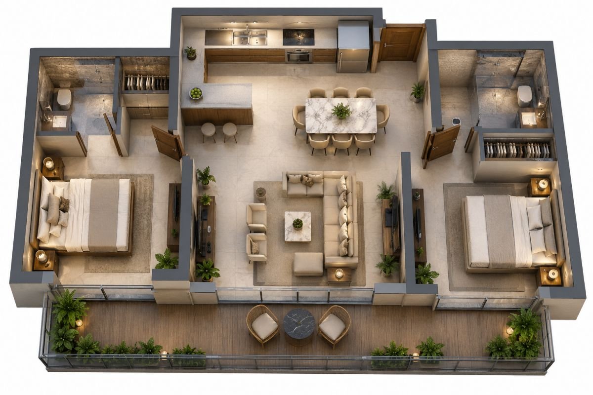 2 BHK floor plan at Emaar Serenity Hills Gurgaon