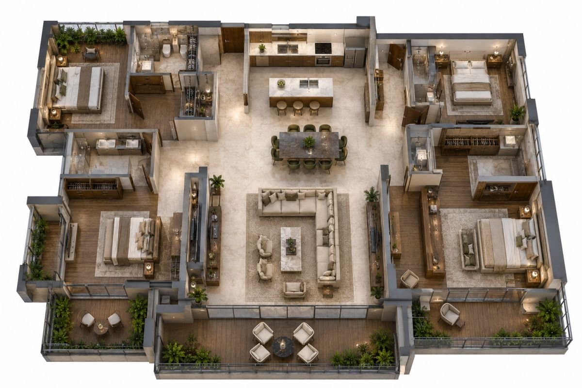 Luxury 4 BHK apartment floor plan at Emaar Serenity Hills