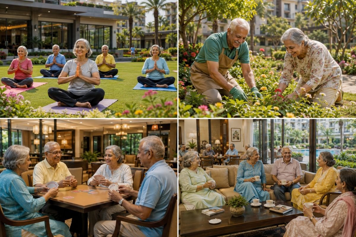 Active senior citizens enjoying community activities in retirement