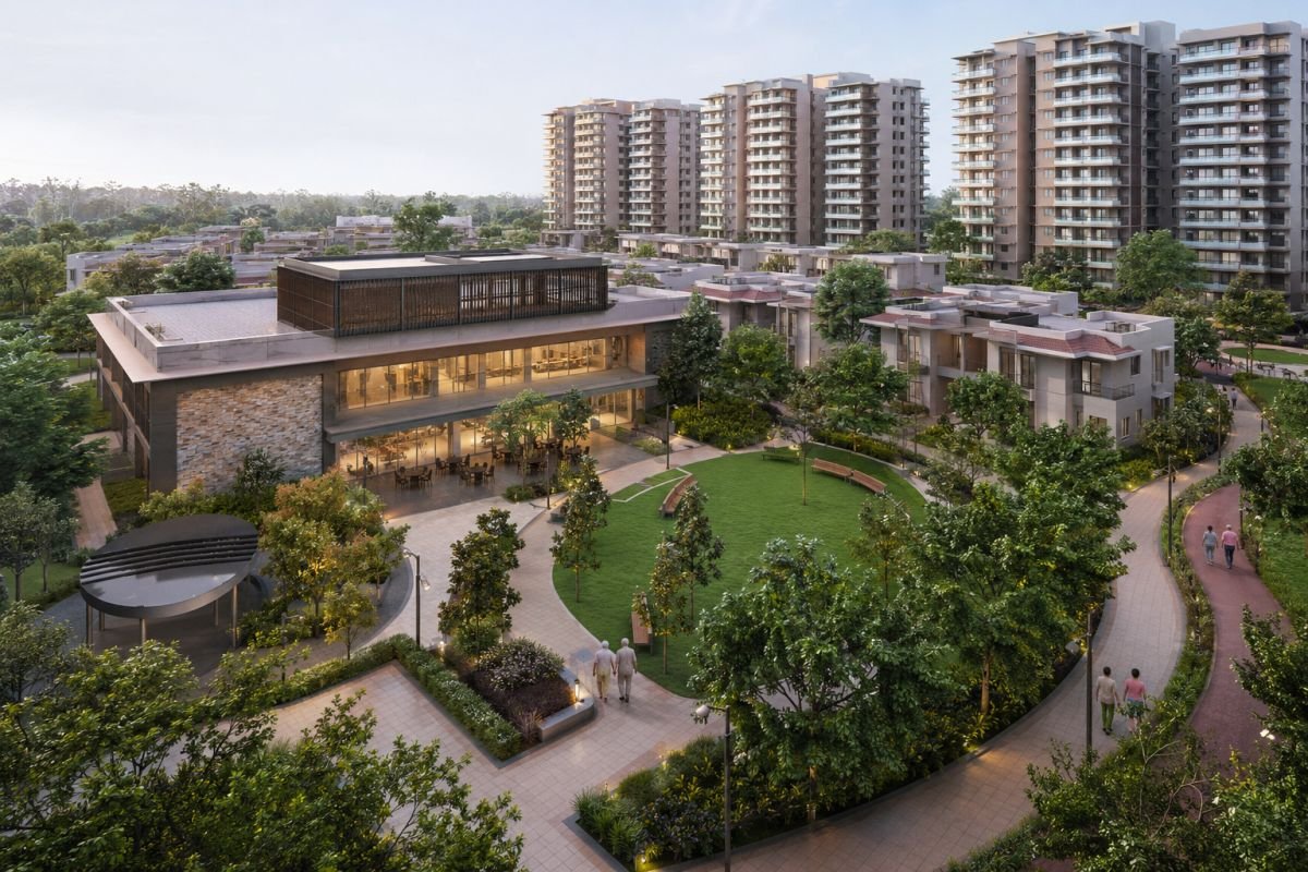 Ashiana Housing senior living community in Gurgaon with landscaped gardens and senior-friendly amenities