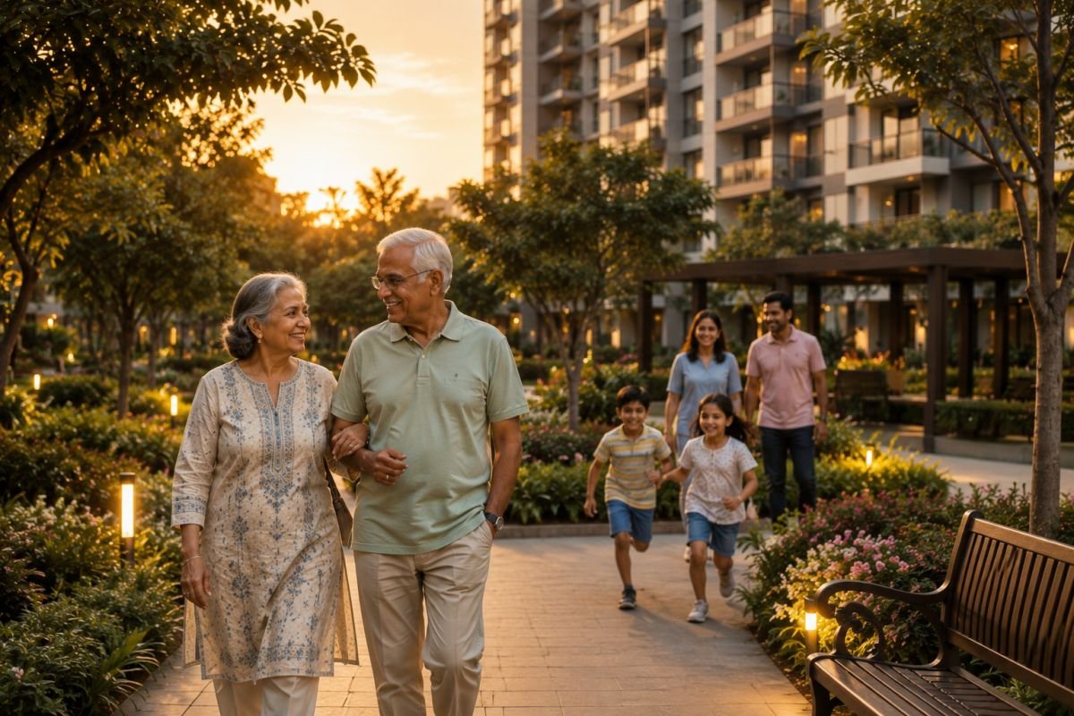 Happy retired couple enjoying life in a secure residential community