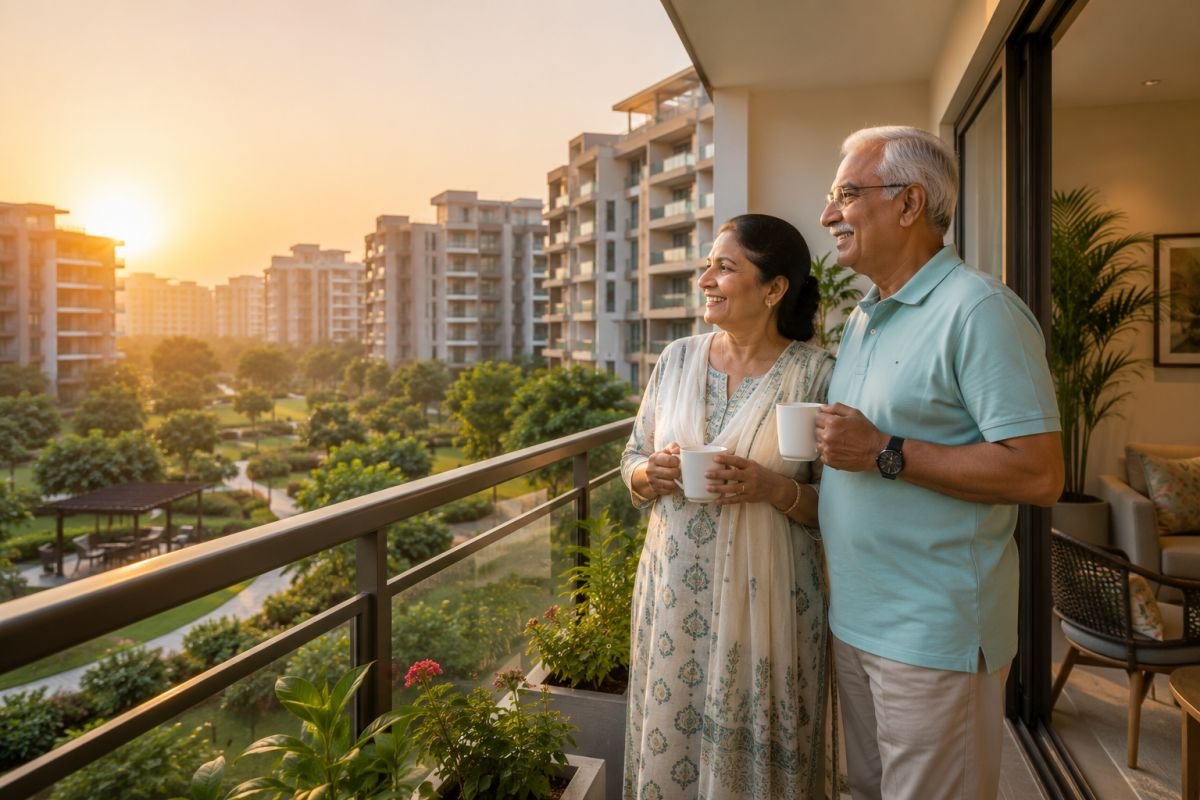 Happy senior couple enjoying retirement in a premium residential community