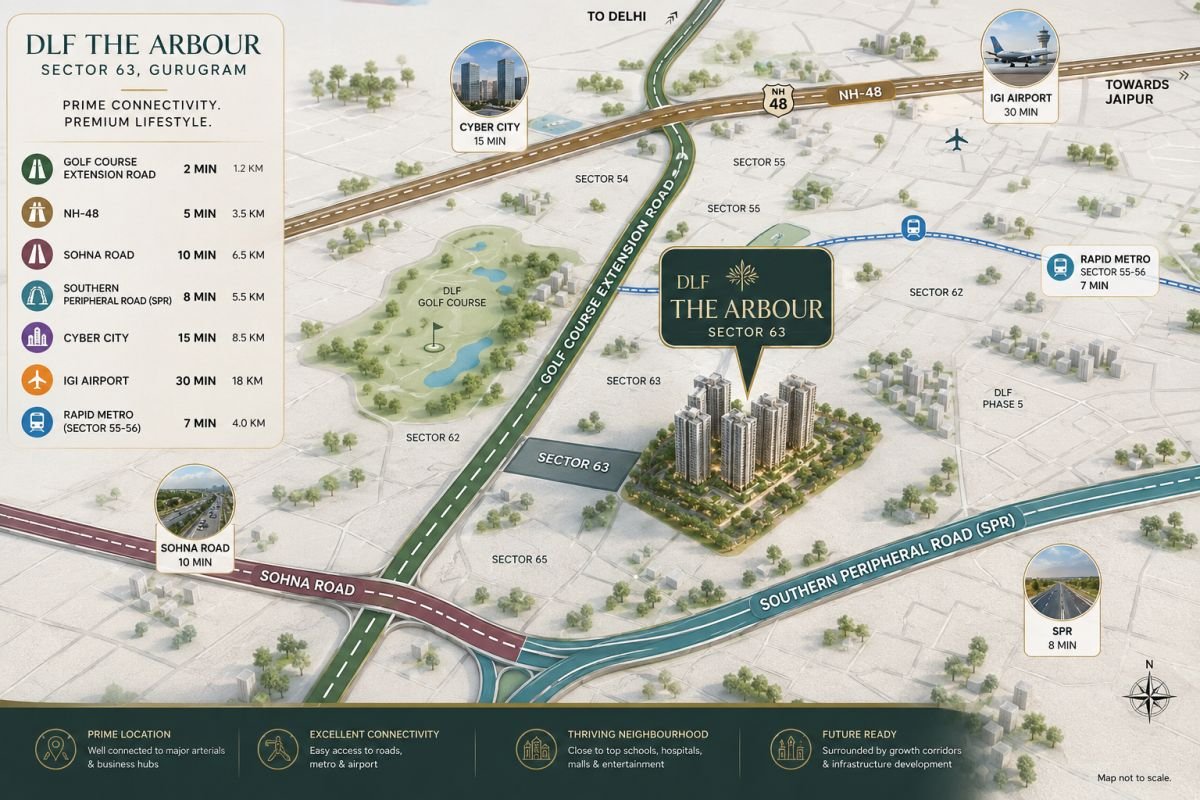 DLF The Arbour Sector 63 location near Golf Course Extension Road