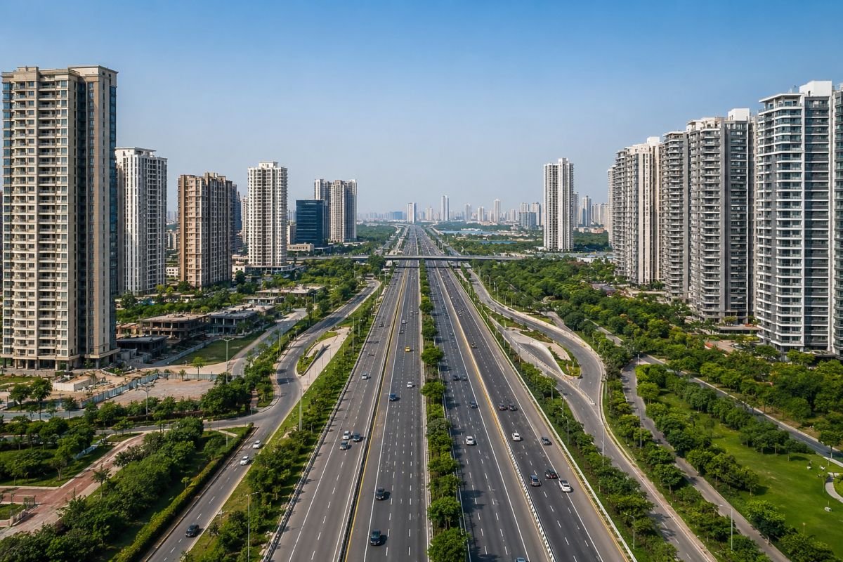 Dwarka Expressway completion 2026 aerial view connecting Delhi and Gurgaon