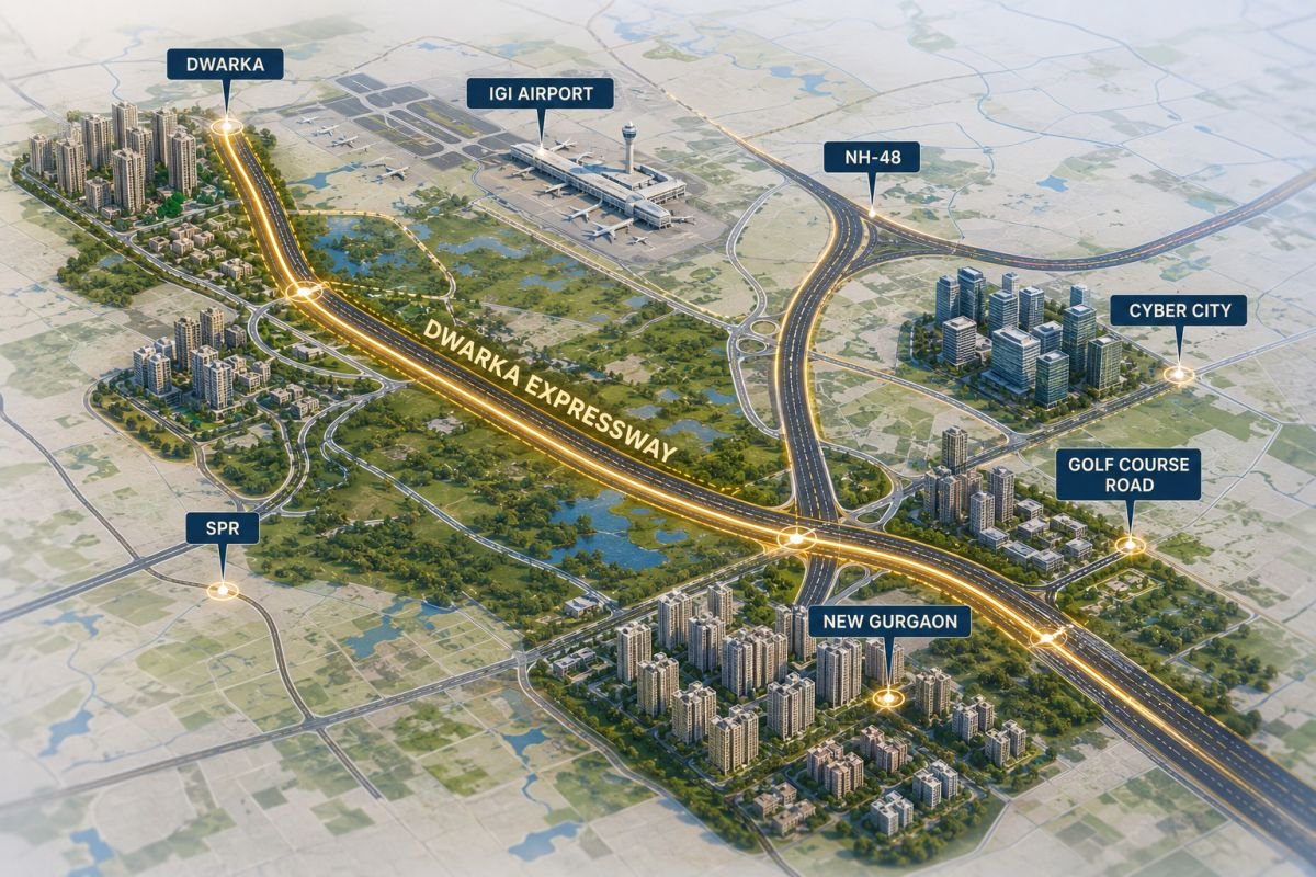 Dwarka Expressway connectivity to Delhi, IGI Airport, NH-48 and GurgaonImproved connectivity is one of the biggest advantages for residents and long-term property buyers. corridors