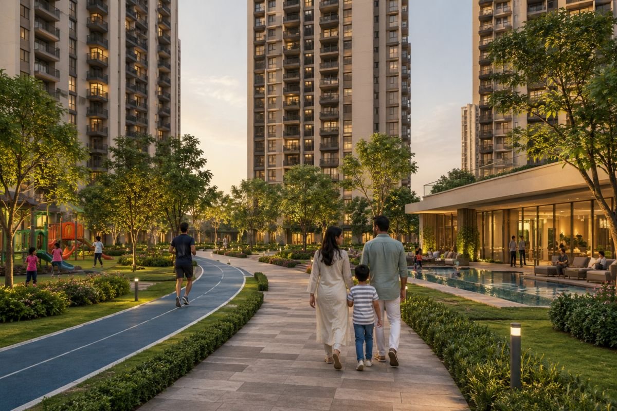 Families enjoying premium gated community lifestyle on Dwarka Expressway Gurgaon