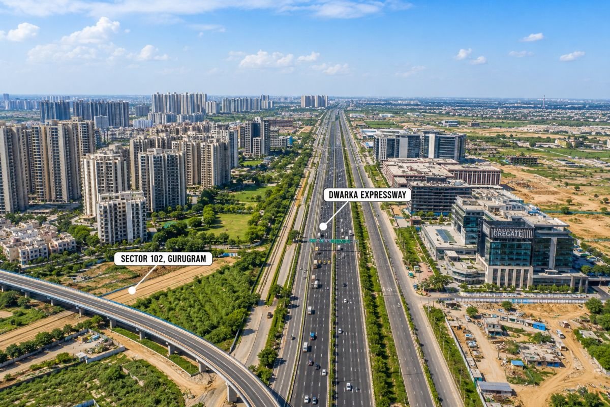 Dwarka Expressway in Gurgaon with modern residential and commercial developments