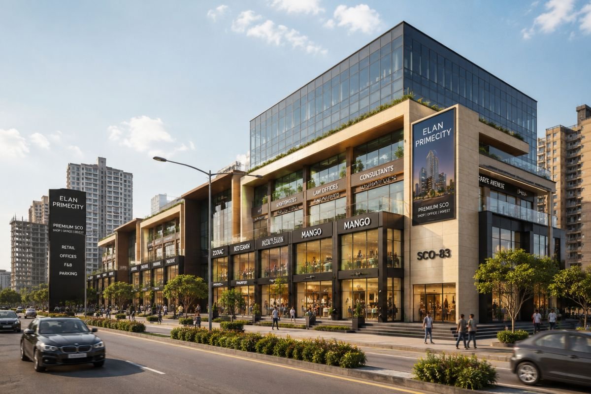 Elan SCO Gurgaon shop-cum-office commercial development with road-facing units