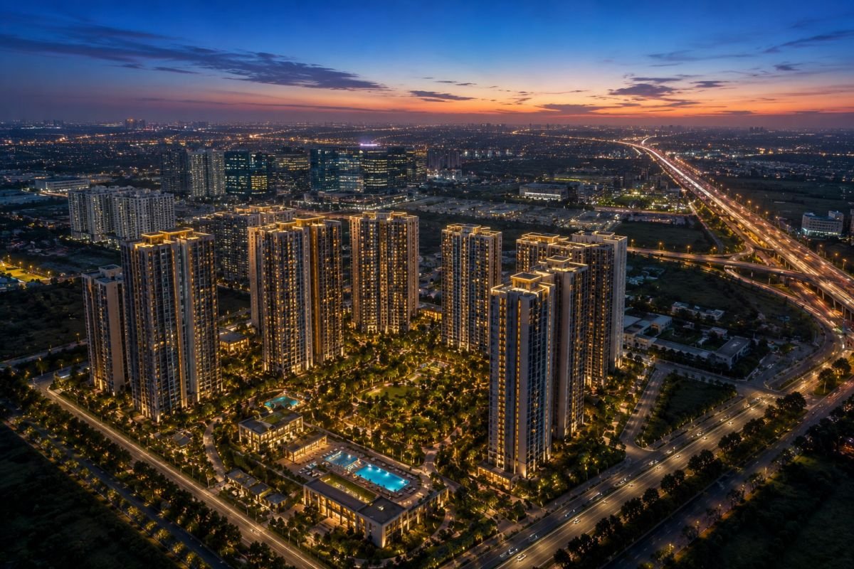 Evening skyline of Emaar Serenity Hills Gurgaon